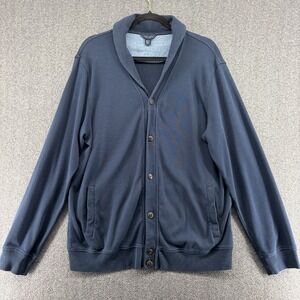 Thomas Parker Mens's Navy Cotton Cardigan Grandpa Core‎ Shawl Collar XL- READ